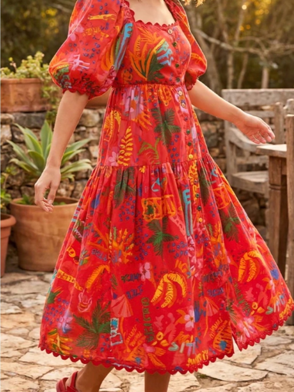 Farm Rio Dress Small button multi color red NWOT small